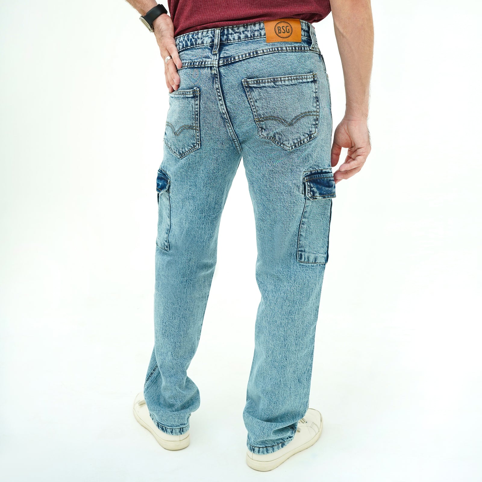 Men's Fresh Vibe Ice Blue Jeans with a relaxed fit and utility pockets for casual styling