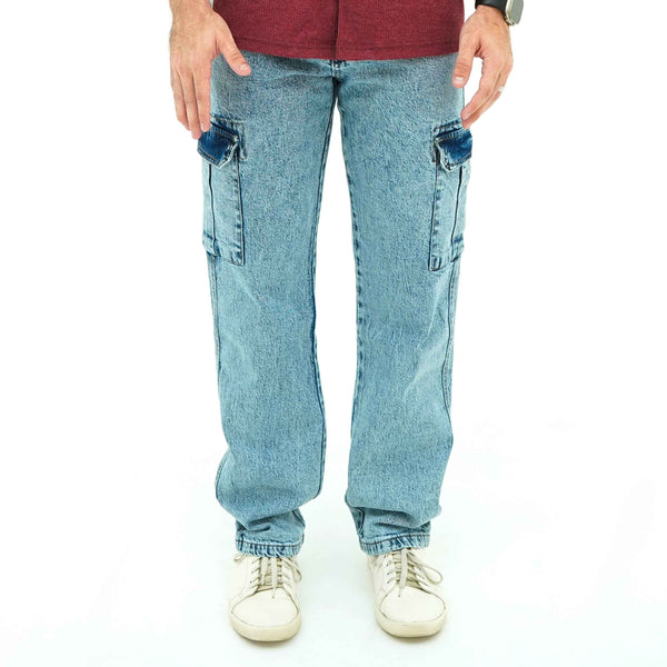 Men's Fresh Vibe Ice Blue Jeans by BSG with side pockets and relaxed fit