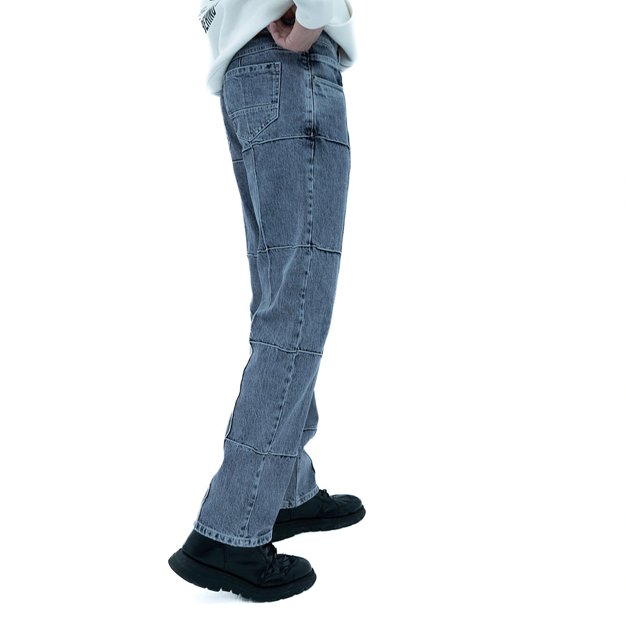 BSG Gridlock Shadow Paneled Straight Leg Jeans in gray with side pockets for casual wear