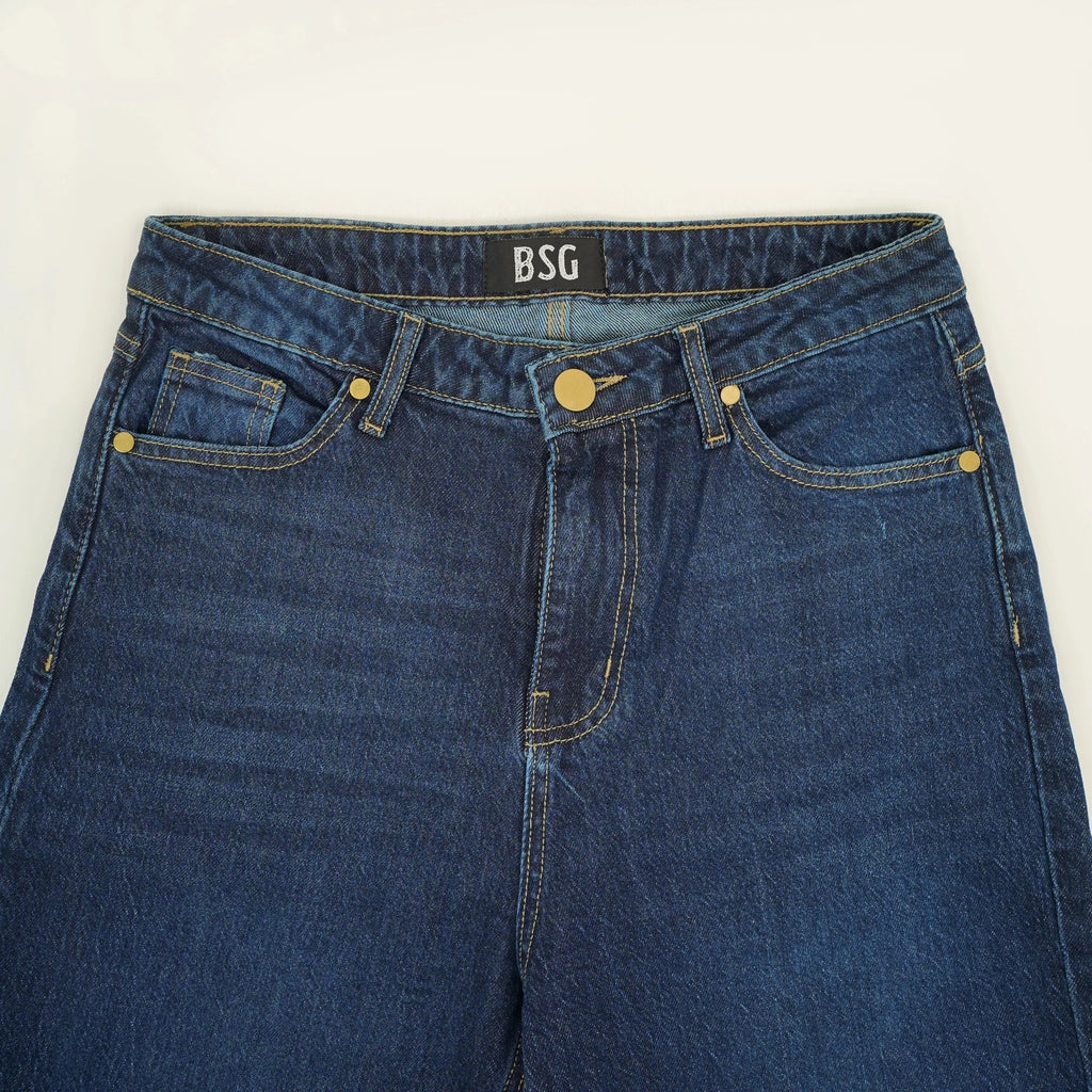 BSG Indigo Blue Wide Leg Jeans with High Waist and Classic Five-Pocket Design