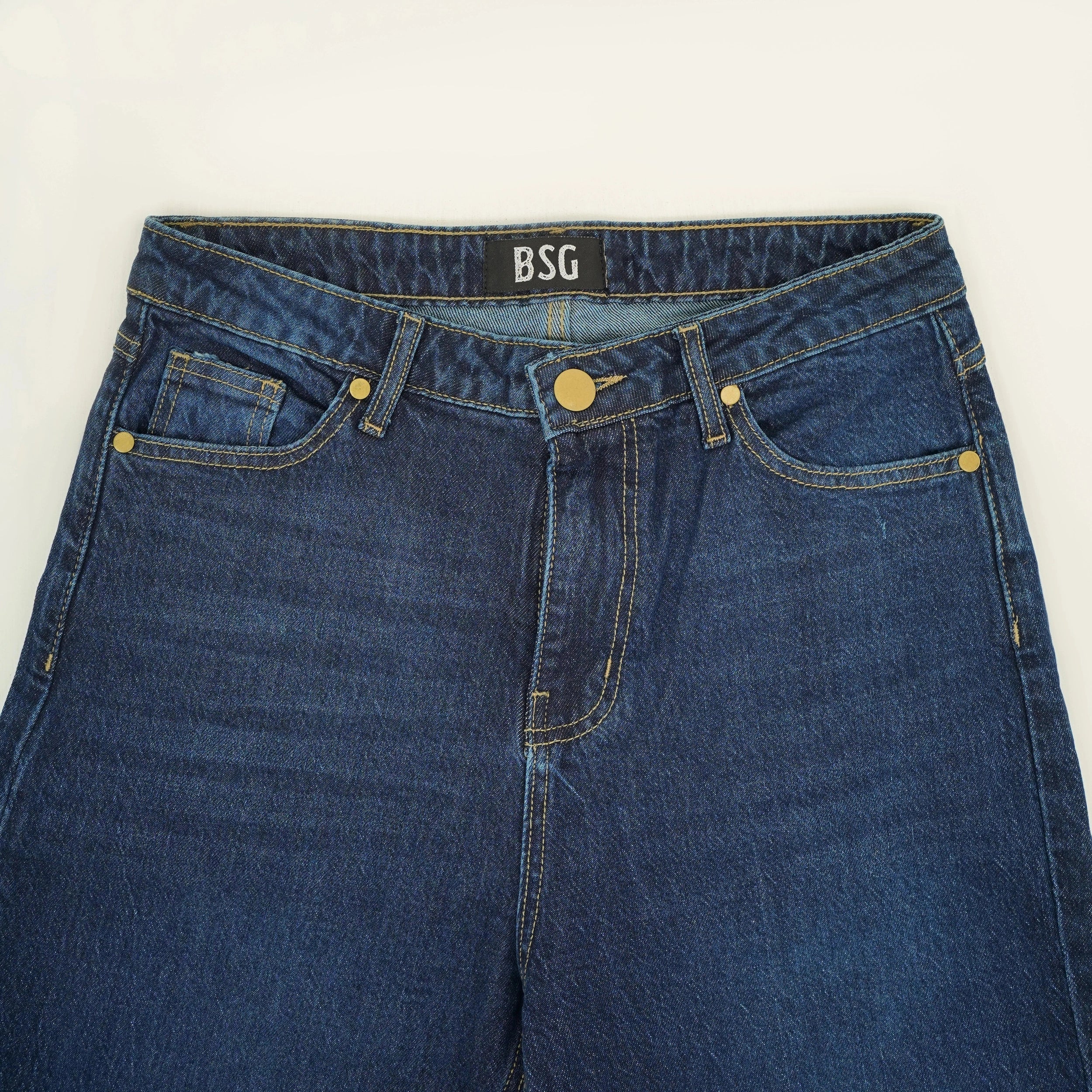 BSG Indigo Blue Wide Leg Jeans with High Waist and Classic Five-Pocket Design