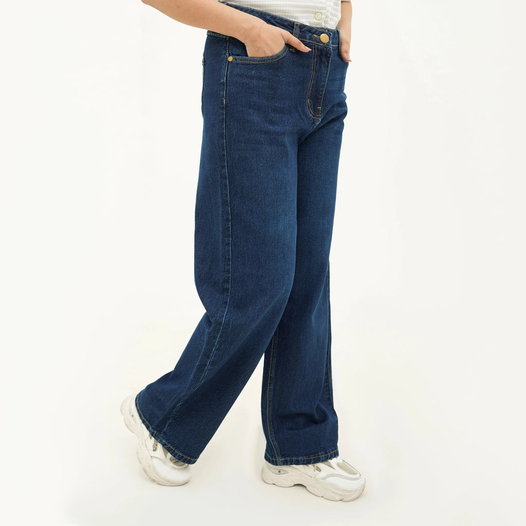 BSG Indigo Blue Wide Leg Jeans featuring a relaxed fit and front pockets for everyday wear