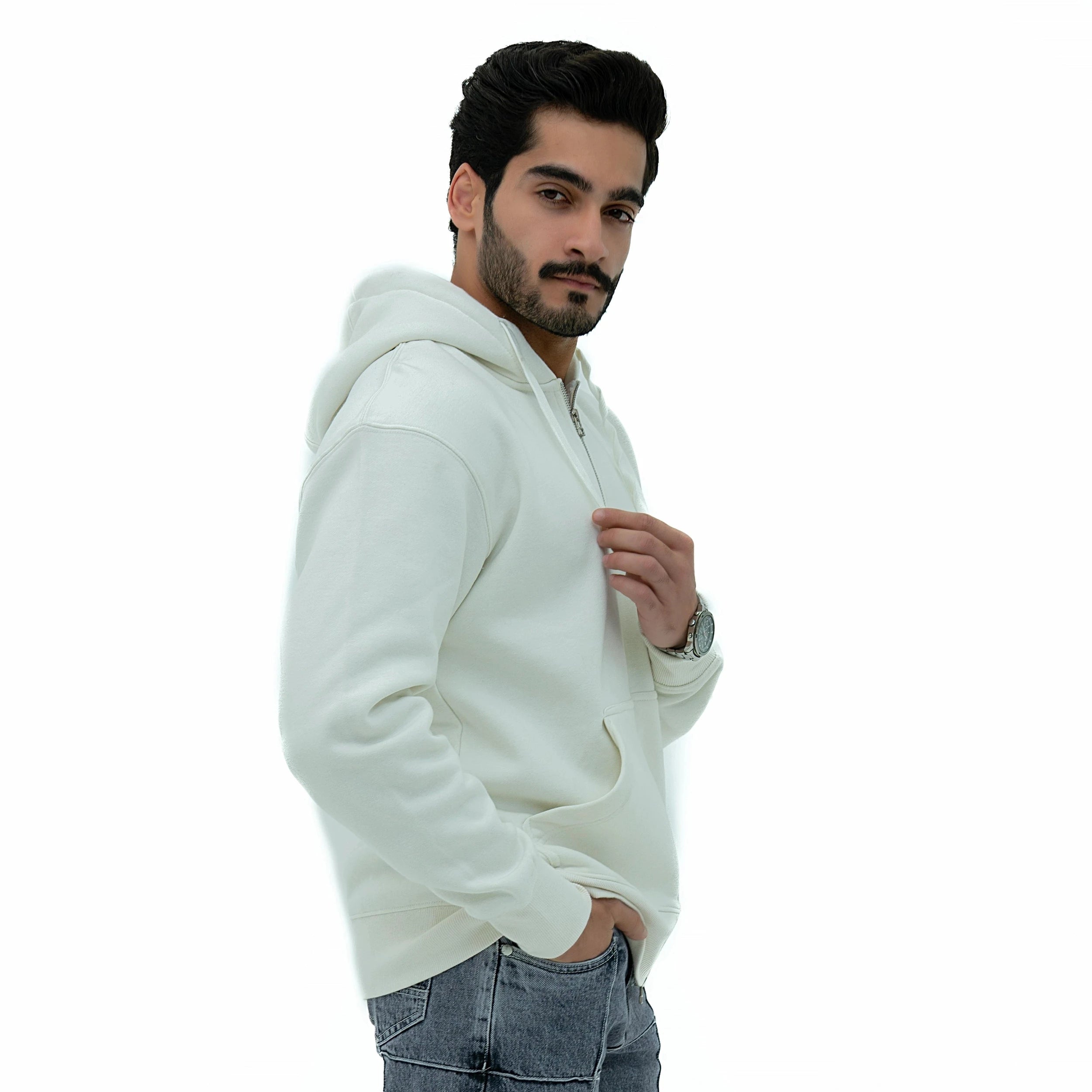 BSG Legacy Hour Glass Signature Zipper Hoodie in stylish white for men with a modern fit