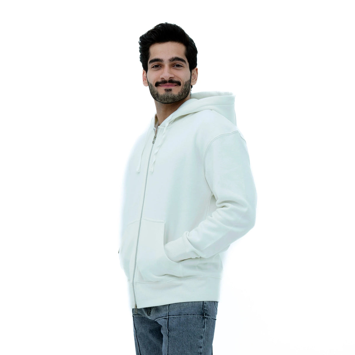 Men's BSG Legacy Hour Glass Signature Zipper Hoodie in White with Front Pockets and Casual Fit