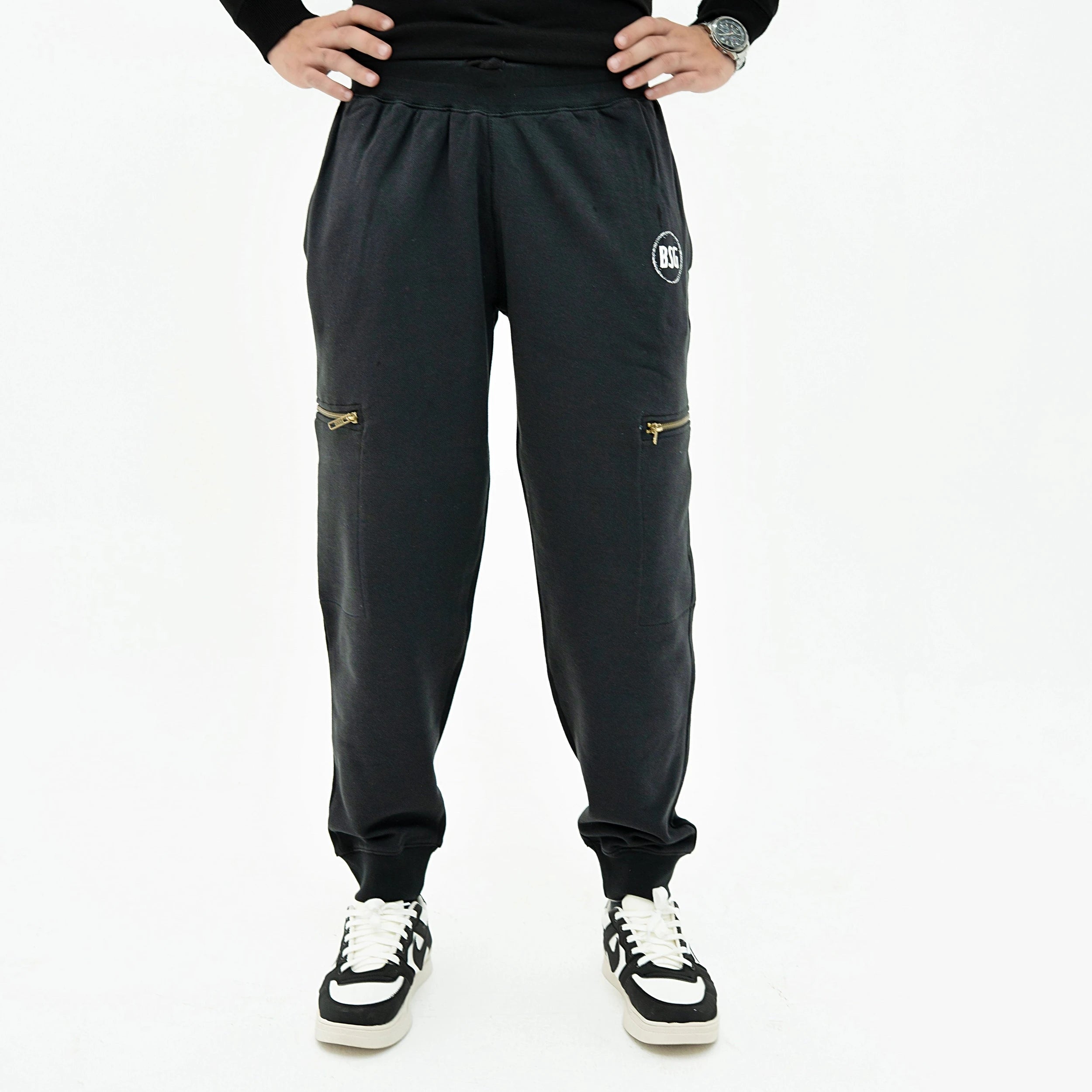 Men's Luxe OPS Black Zipper Trouser with drawstring and zippered pockets for comfortable wear