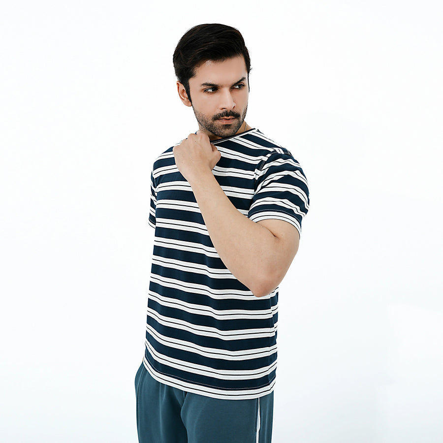Men's BSG Luxury Stripe Ensemble Tee in navy and white stripes for casual comfort