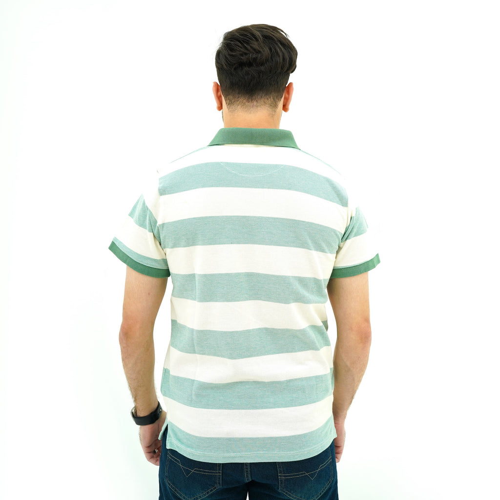 Men's Mint Stride Striped Polo by BSG with a classic fit and back view showing the striped design