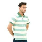 BSG men's Mint Stride Striped Polo shirt with green and white horizontal stripes and short sleeves