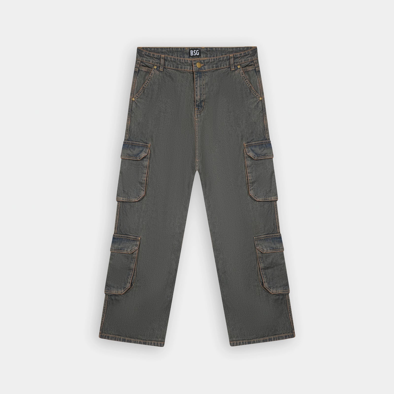 Stylish Multi Pocket Rusty Tint True Baggy Denim Cargo Jeans for a trendy look by BSG
