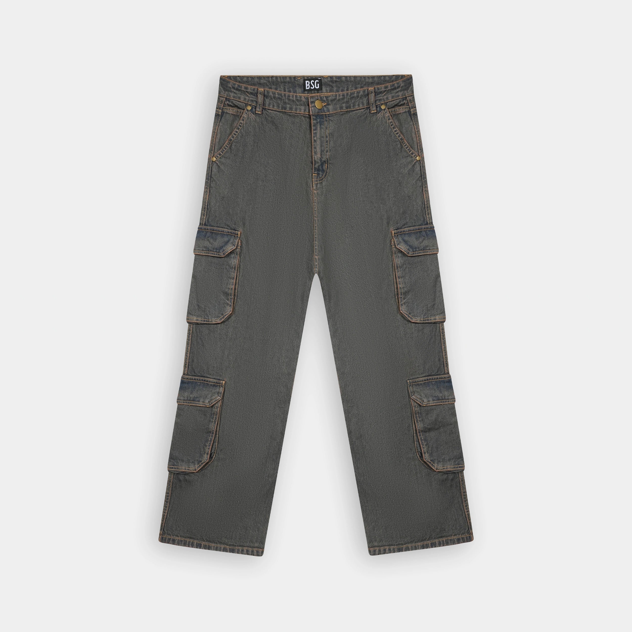 Stylish Multi Pocket Rusty Tint True Baggy Denim Cargo Jeans for a trendy look by BSG