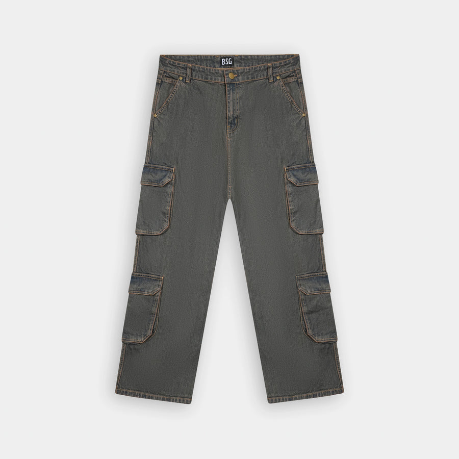 Stylish Multi Pocket Rusty Tint True Baggy Denim Cargo Jeans for a trendy look by BSG
