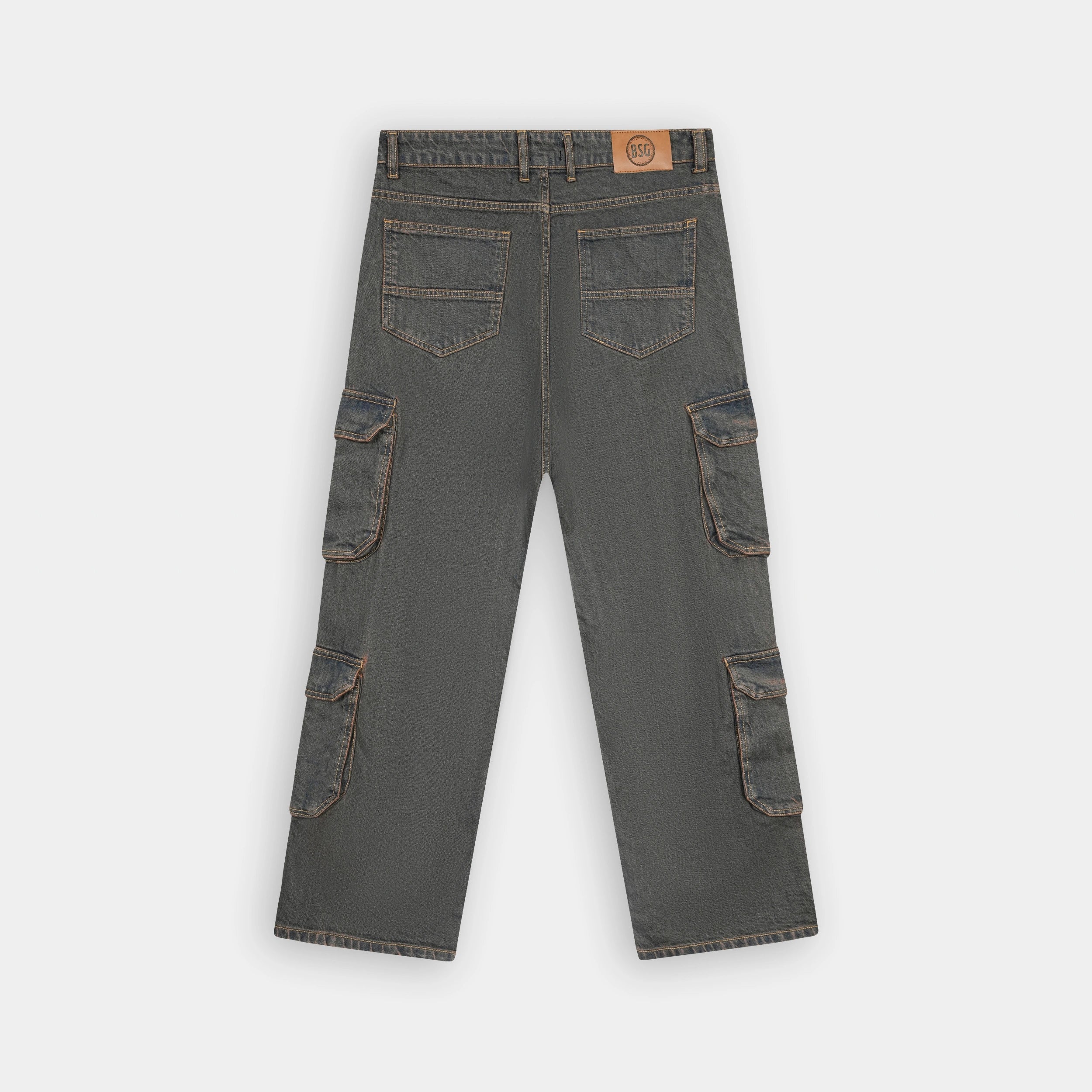 Multi Pocket Rusty Tint True Baggy Denim Cargo Jeans for a trendy, casual look. Stylish and functional from BSG.
