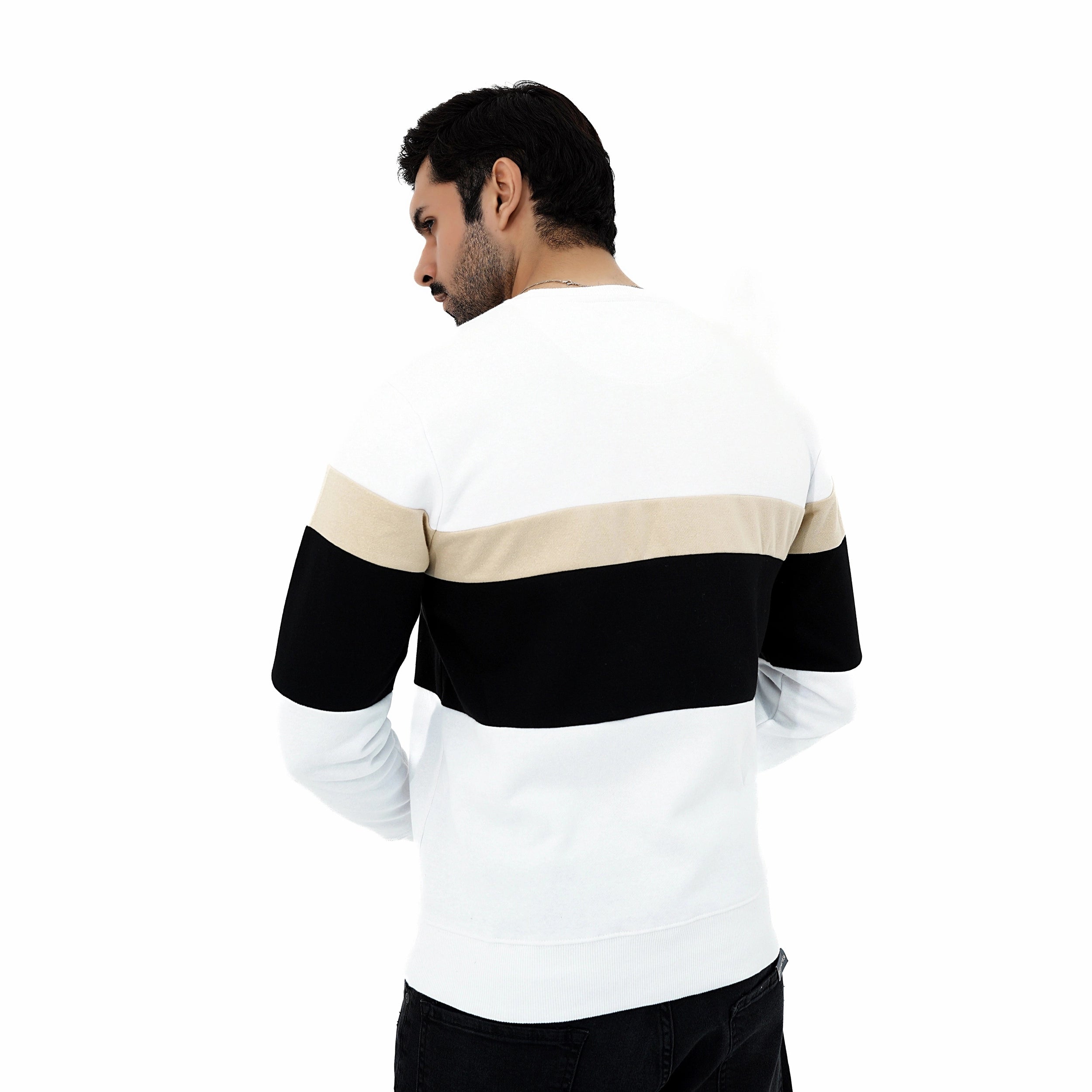 Men's BSG New York Style Color Block Fleece Sweatshirt with black, beige, and white design