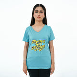 BSG Women's Positivity V-Neck Shirt in Light Blue with Always Be Positive Graphic