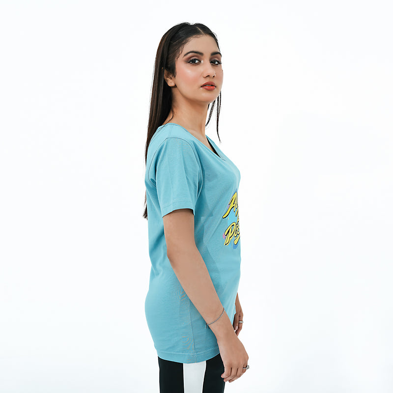 BSG Women's Positivity V-Neck Shirt in Light Blue with a Casual Fit and Stylish Design