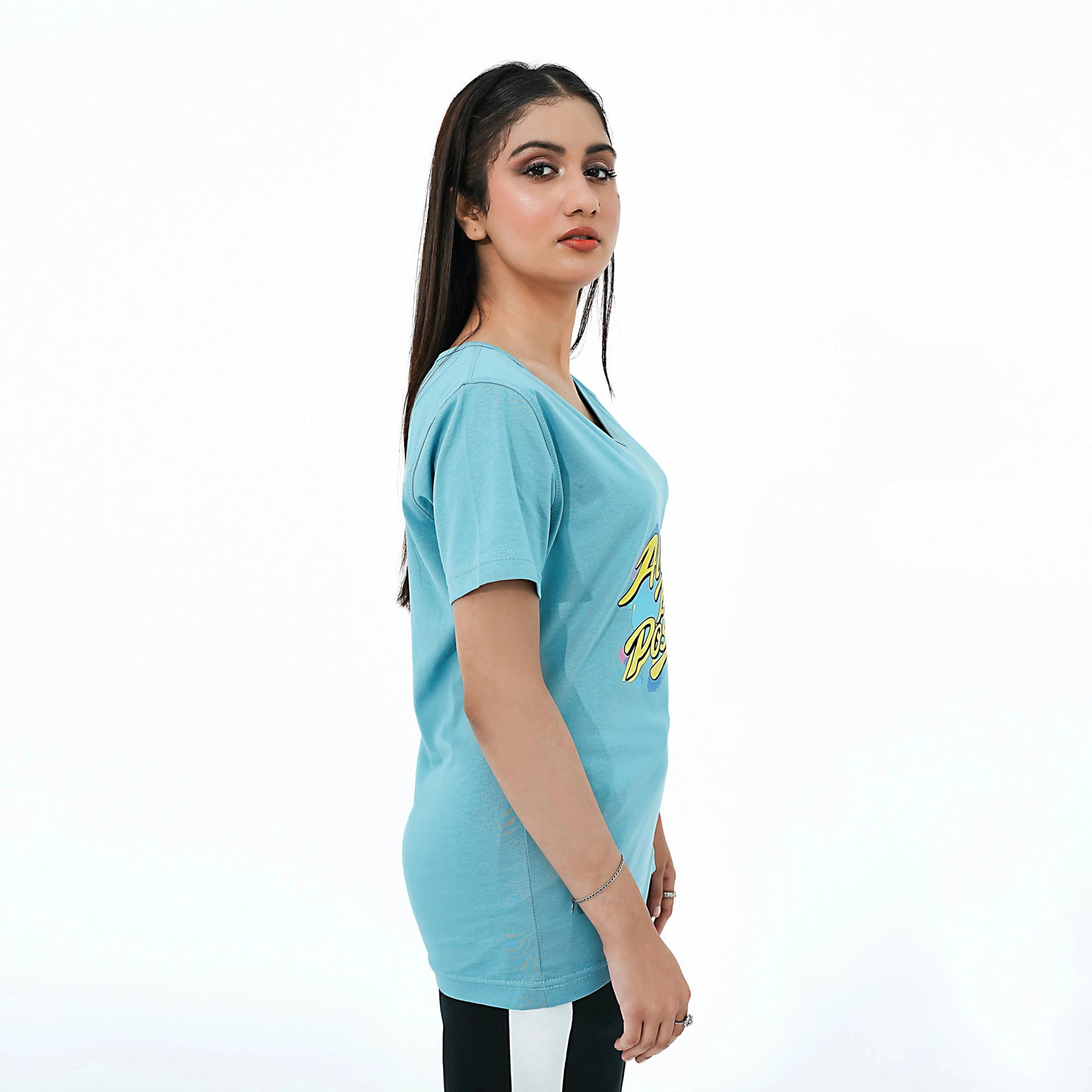 BSG positivity v-neck shirt in blue featuring a stylish design for a casual look