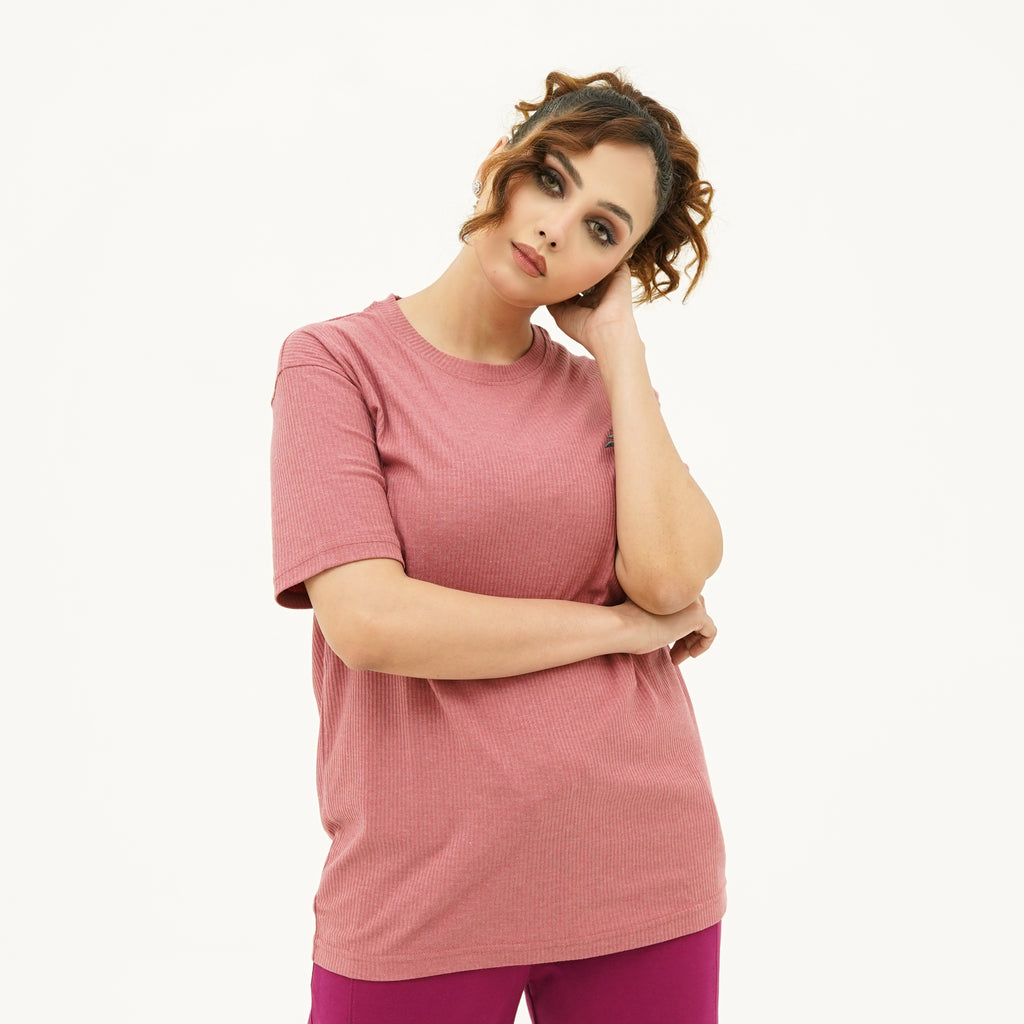 BSG Women's Radiant Rouge Straight Tee Shirt in soft pink fabric for casual everyday wear