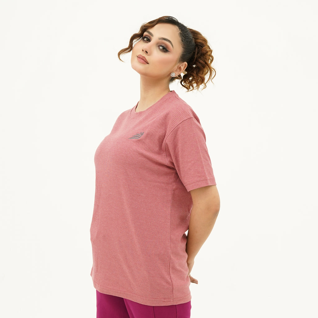BSG Women's Radiant Rouge Straight Tee Shirt in a stylish pink color for comfortable everyday wear