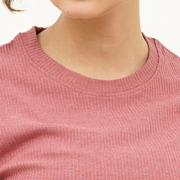 Radiant Rouge Straight Tee Shirt featuring a soft ribbed texture and classic crewneck design