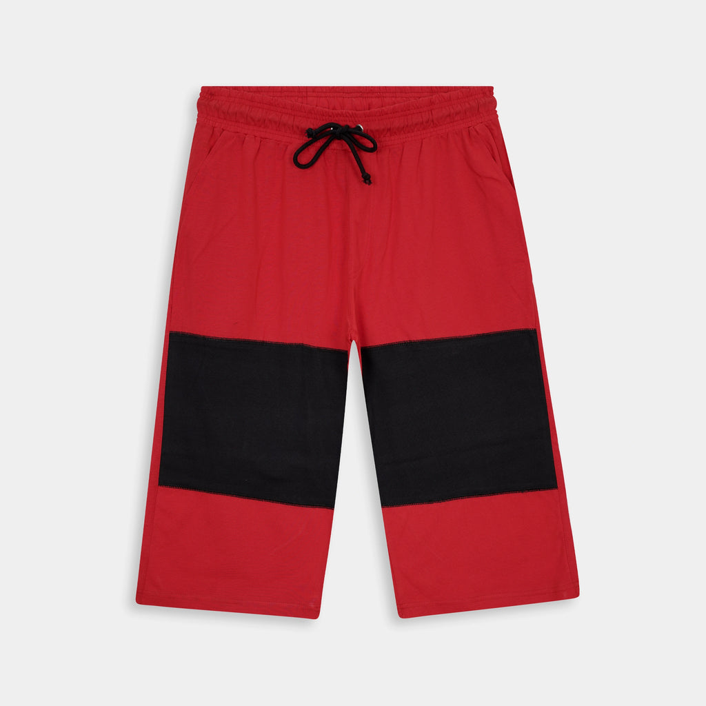 Bold Red Black Color Three Quarter Shorts with Comfortable Fit for Casual Wear by BSG