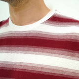 BSG men's Red Wave Stripes Tee with red and white horizontal wave stripe pattern close-up