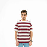 BSG men's Red Wave Stripes Tee with red and white horizontal stripes and short sleeves