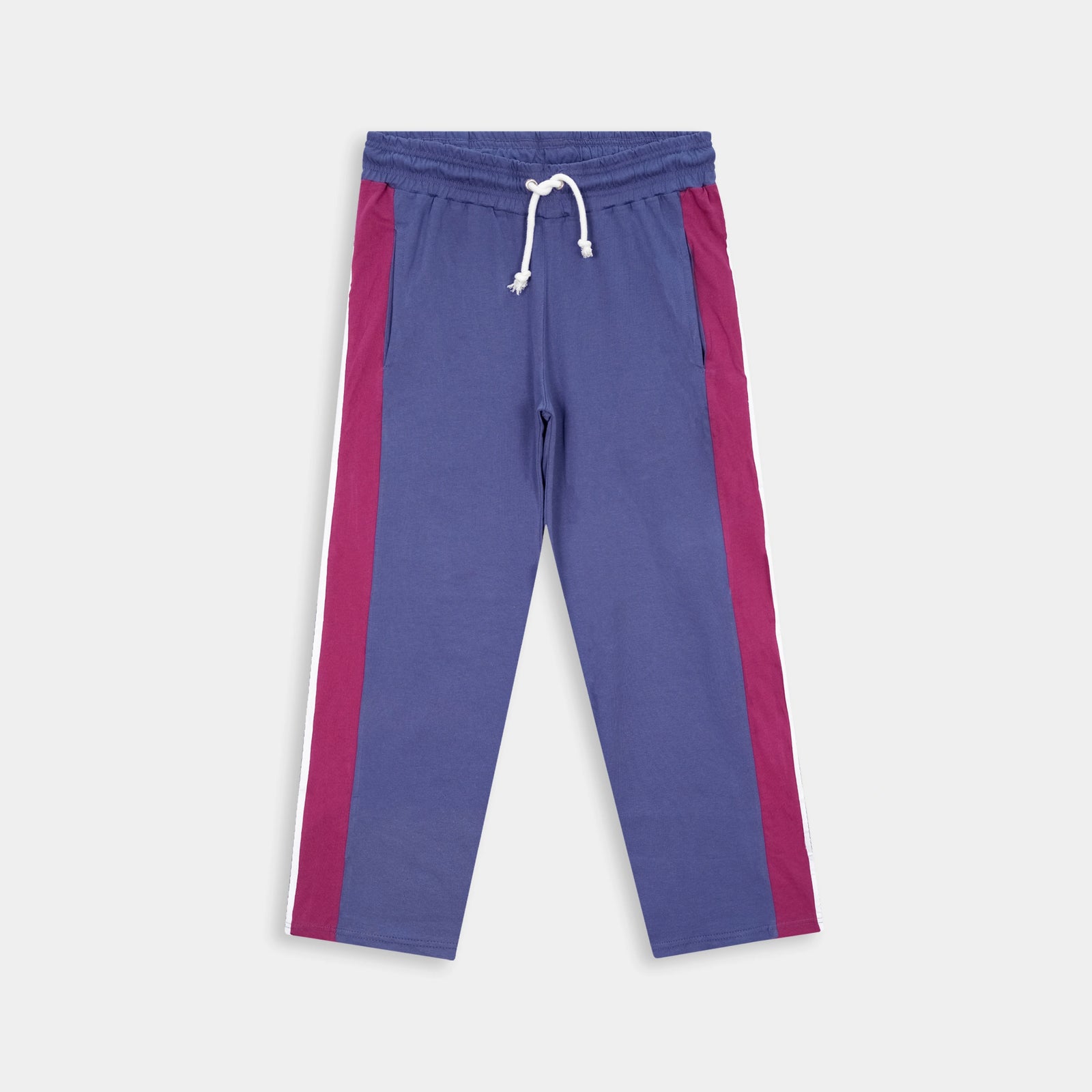 Retro Chic Side Stripe Relaxed Fit Trouser in Purple with Drawstring Waist by BSG for Stylish Comfort