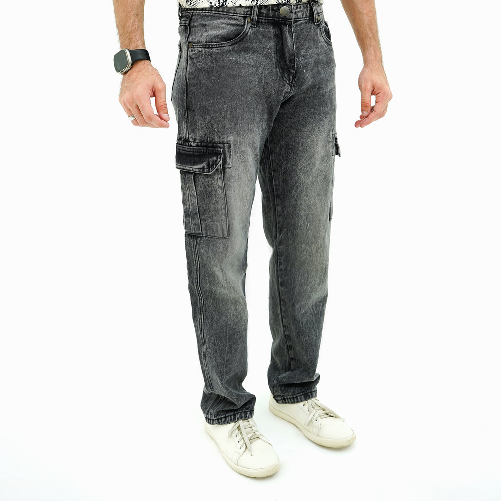 BSG Men's Rugged Multi-Pocket Cargo Denim Jeans in Black with Comfortable Fit and Stylish Design