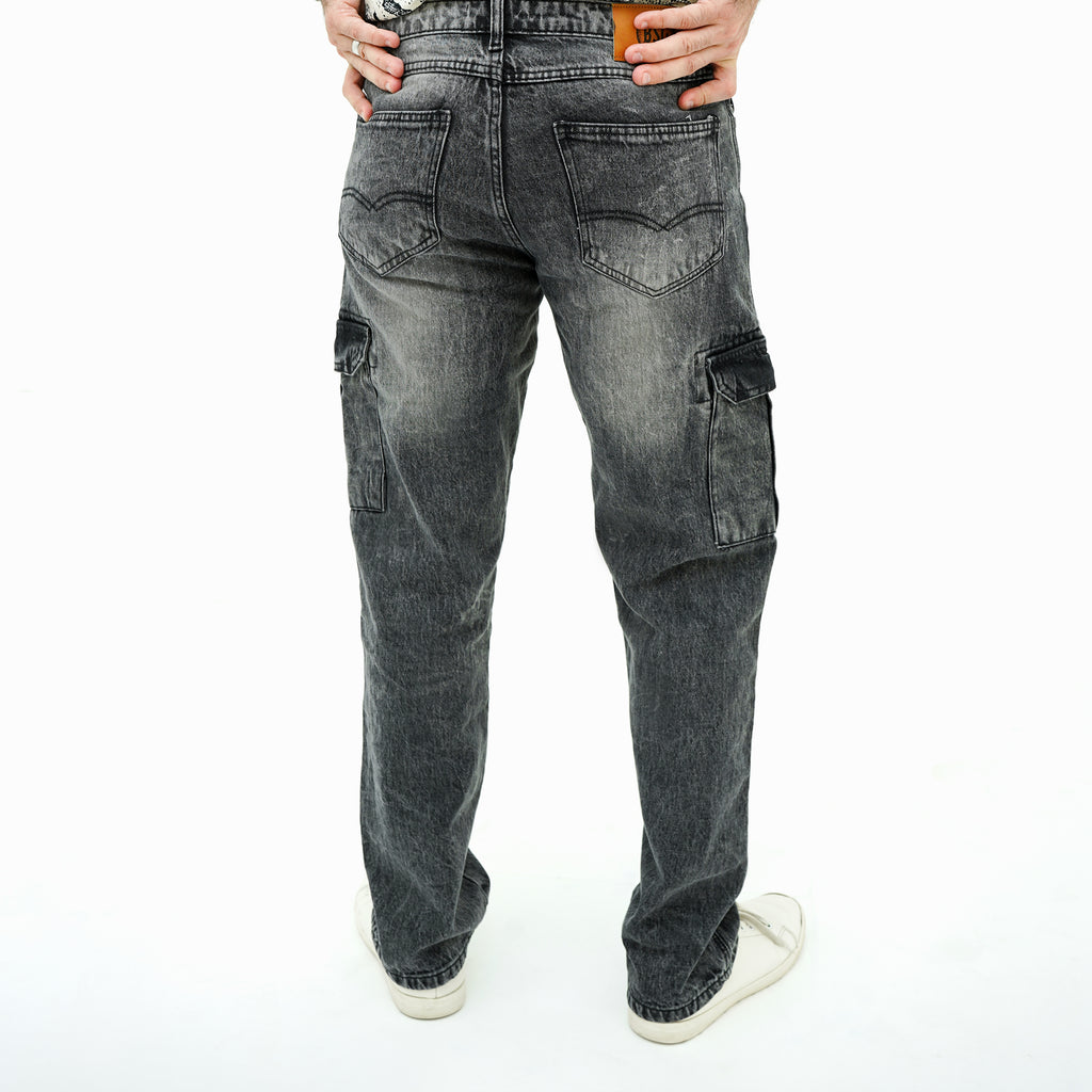 Men's BSG Rugged Multi-Pocket Cargo Denim Jeans in Gray with Utility Pockets and Modern Fit