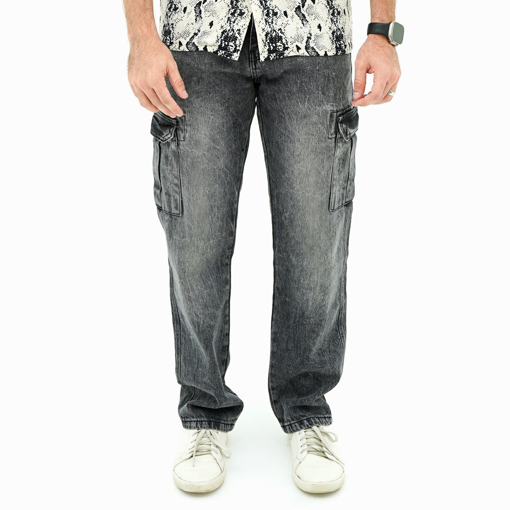BSG Men's Rugged Multi-Pocket Cargo Denim Jeans in Dark Wash for Comfortable Casual Wear