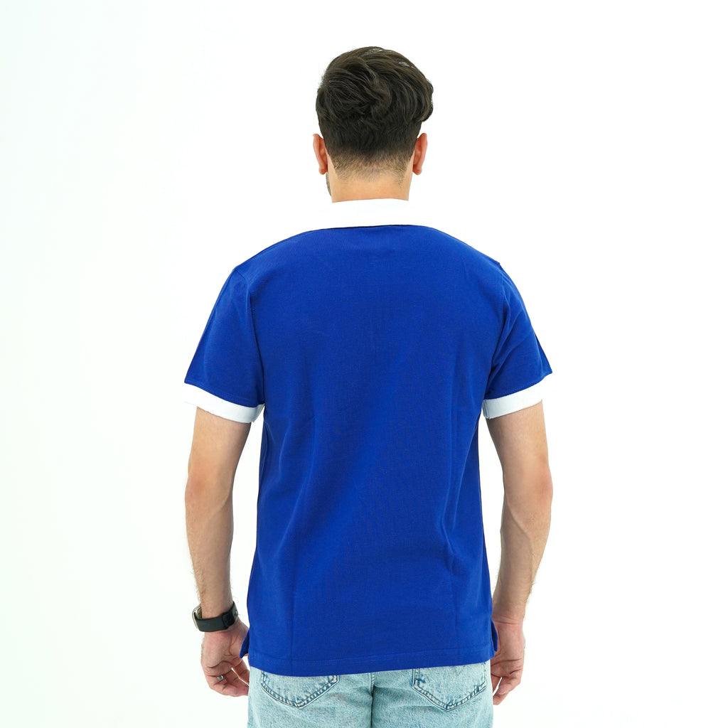 Men's Sapphire Collar Noble Blue Zip Polo with a stylish back view for a modern look