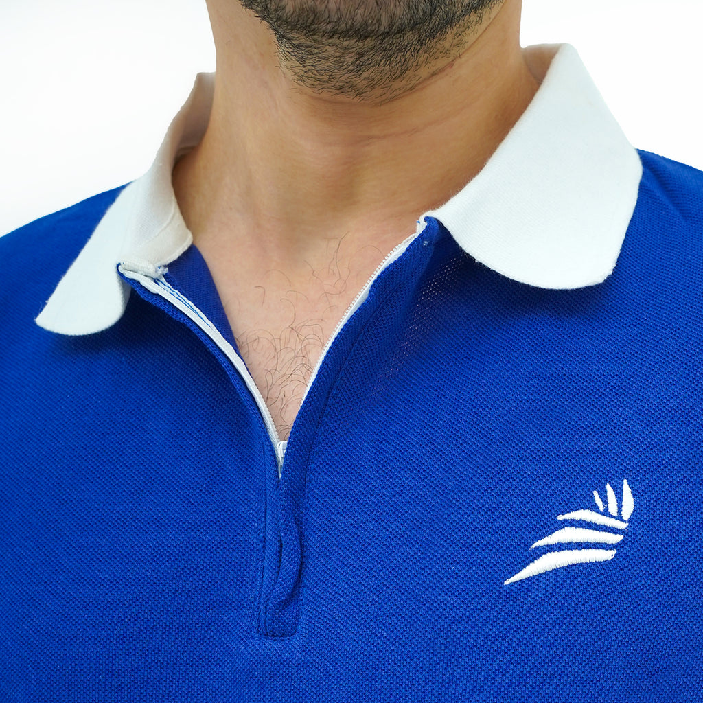 Men's Sapphire Collar Noble Blue Zip Polo by BSG with sleek design and stylish collar