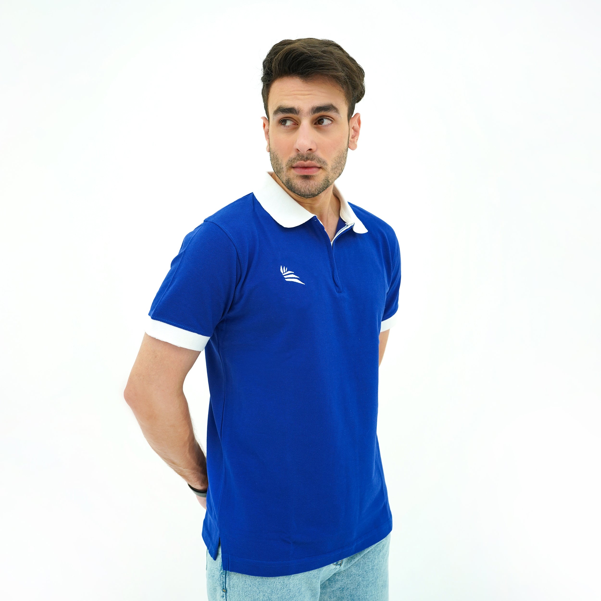 Men's Sapphire Collar Noble Blue Zip Polo by BSG featuring a stylish design and comfortable fit