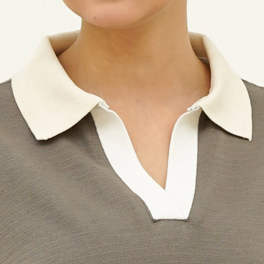 BSG Women's Self Embossed Brown Old Money Polo with contrasting collar for a stylish look