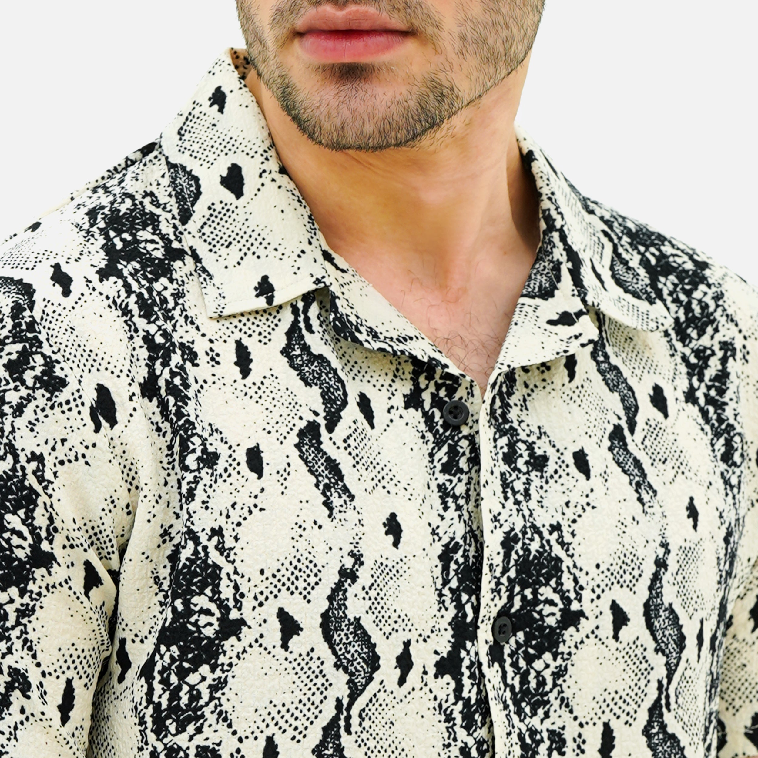 Men's Casual Serpent Pattern Havana Shirt by BSG with a unique snake design for stylish summer wear