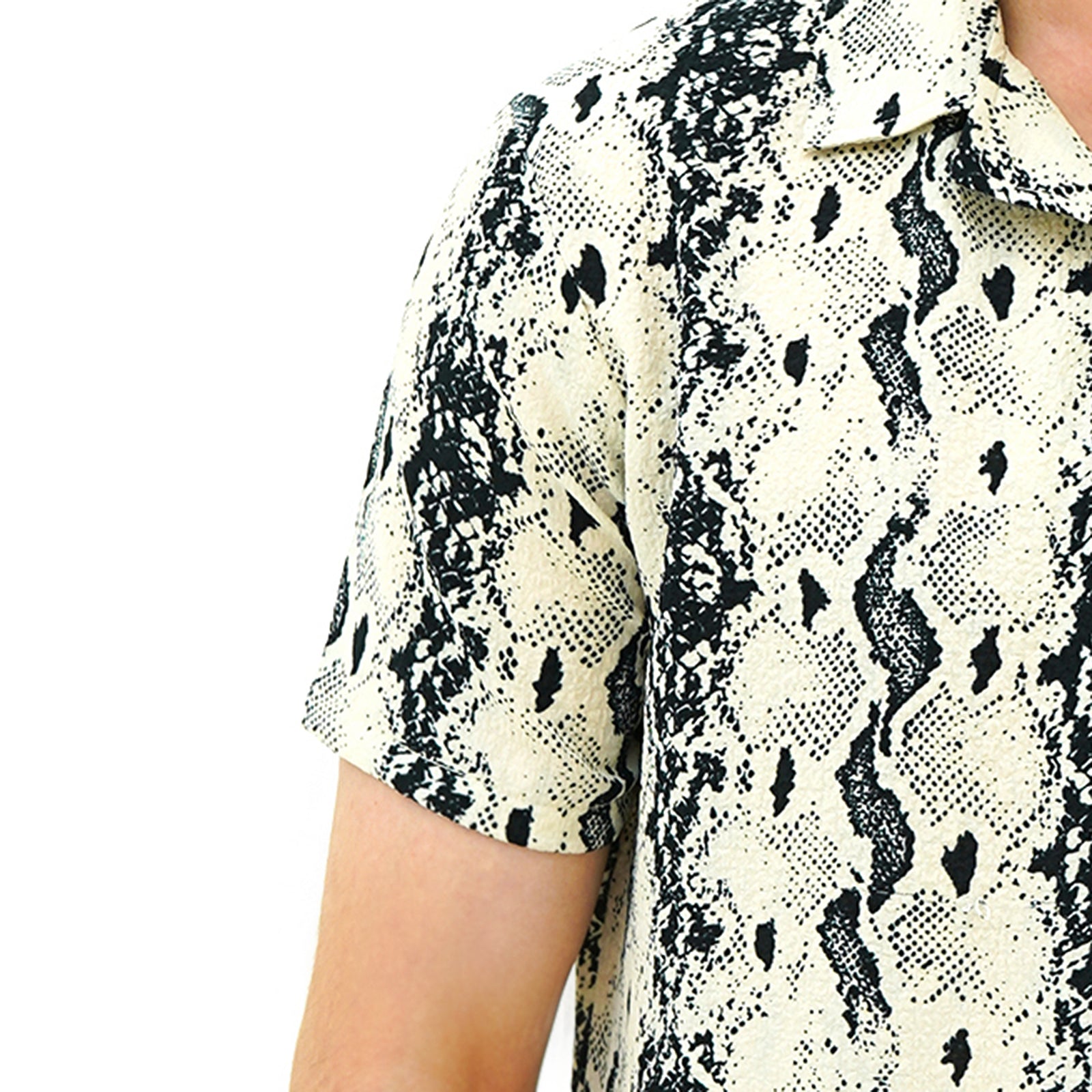 Men's Casual Serpent Pattern Havana Shirt by BSG in a stylish black and cream design