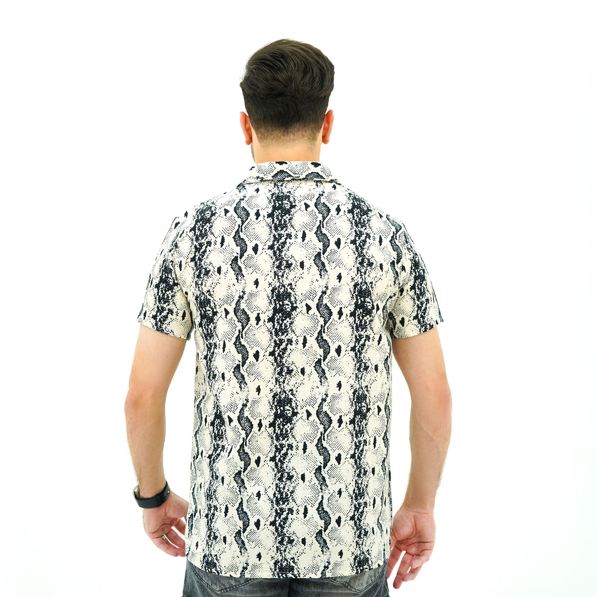 Men's Serpent Pattern Havana Shirt by BSG with a stylish snake print design in a relaxed fit