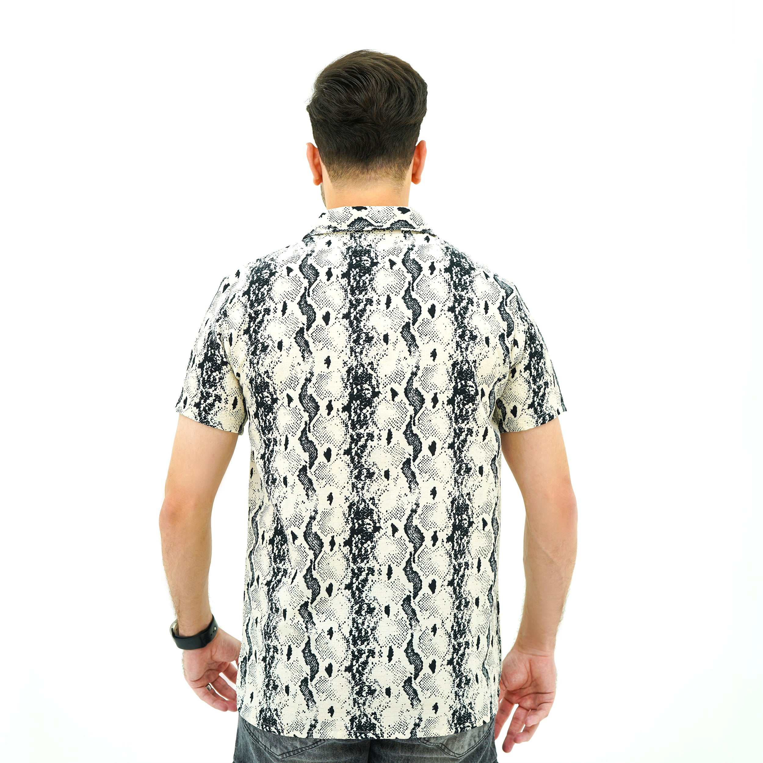Men's Serpent Pattern Havana Shirt by BSG with a stylish snake print design in a relaxed fit