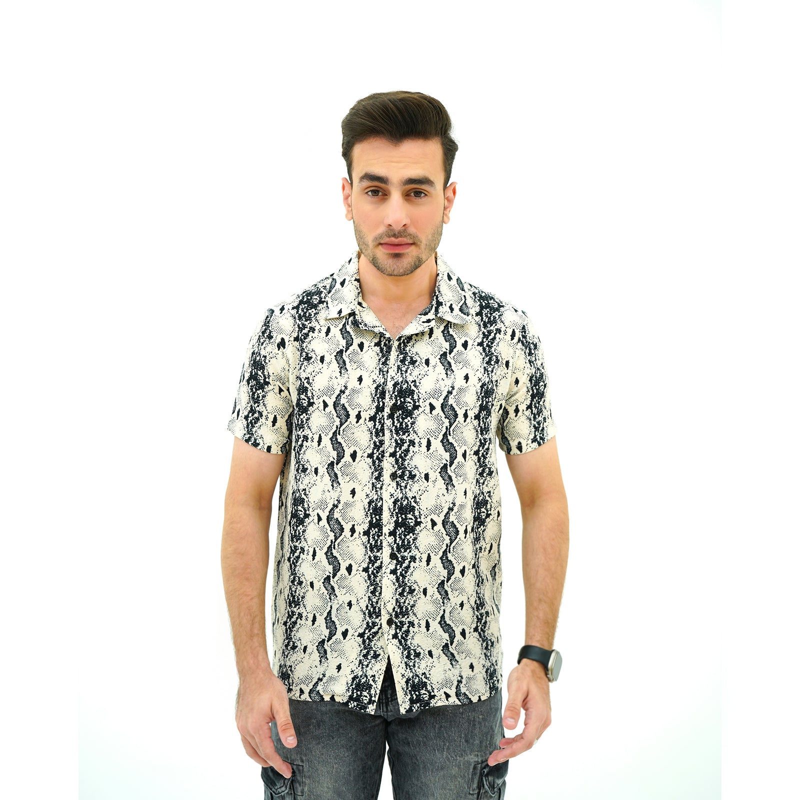 Men's Casual Serpent Pattern Havana Shirt by BSG featuring a stylish snake print design
