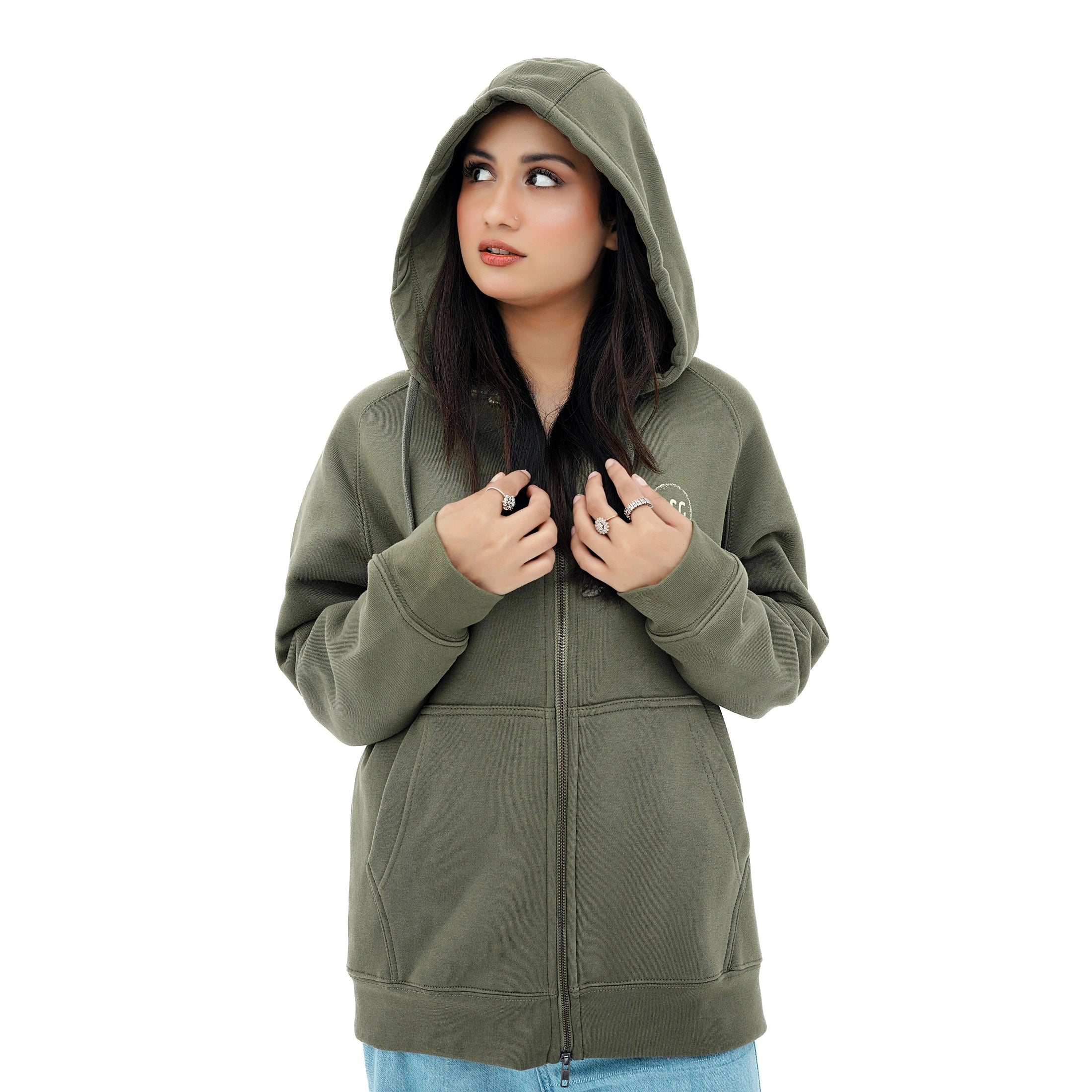 Soft Olive Luxe Zip Up Hoodie by BSG with a comfortable fit and stylish design