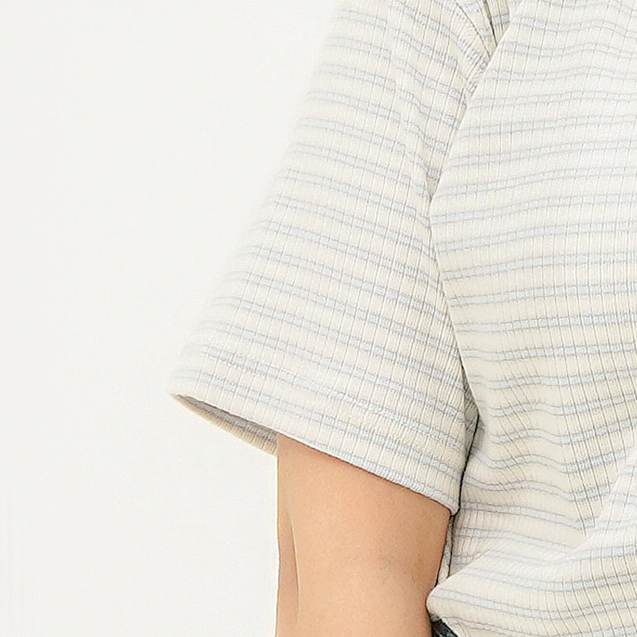 BSG Striped Cream Button Down Polo Shirt with a relaxed fit and comfortable fabric