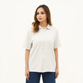 Women's Striped Cream Button Down Polo Shirt by BSG in casual style for everyday wear