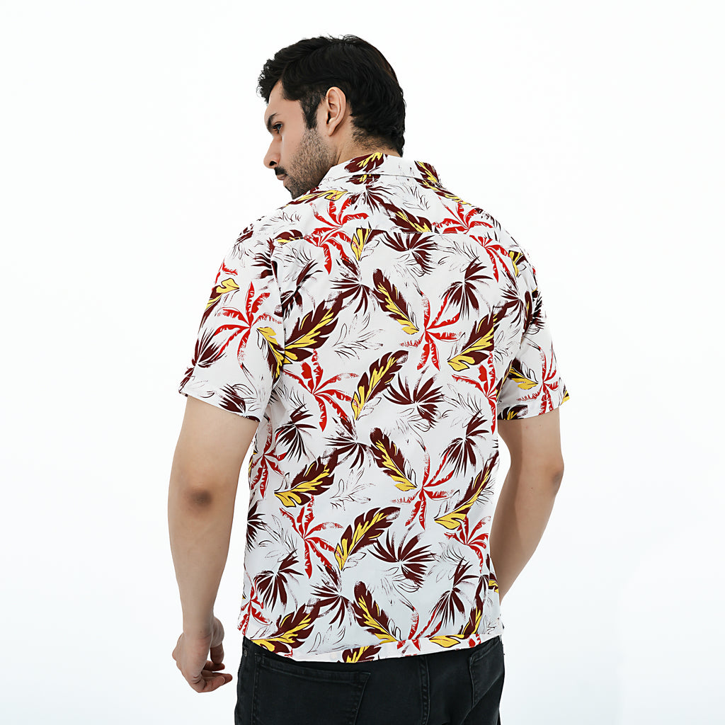 Men's Casual Tropical Leaf Print Shirt by BSG featuring vibrant colors and a stylish design