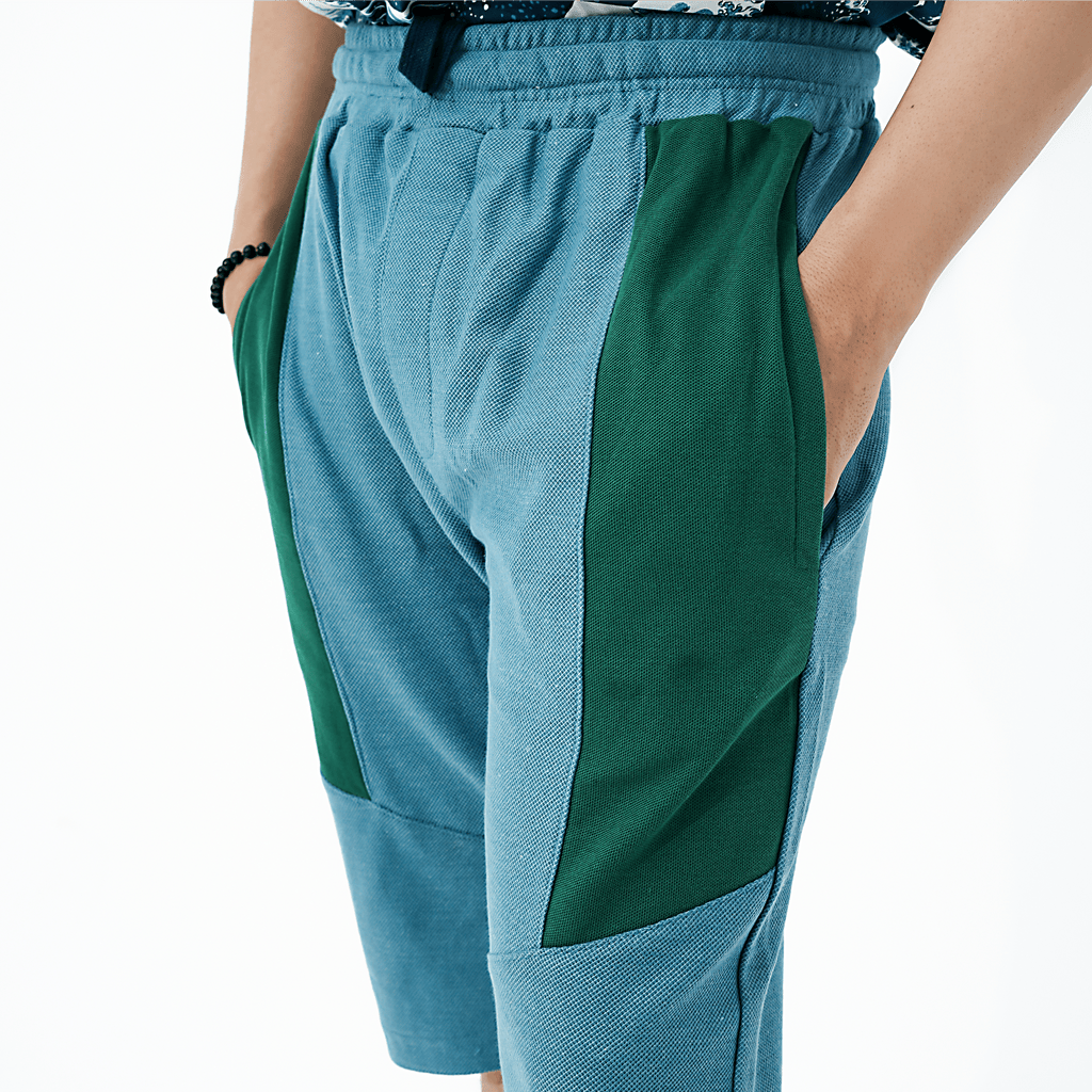 Men's Two Tone Casual Shorts in Blue and Green for a Stylish Summer Look