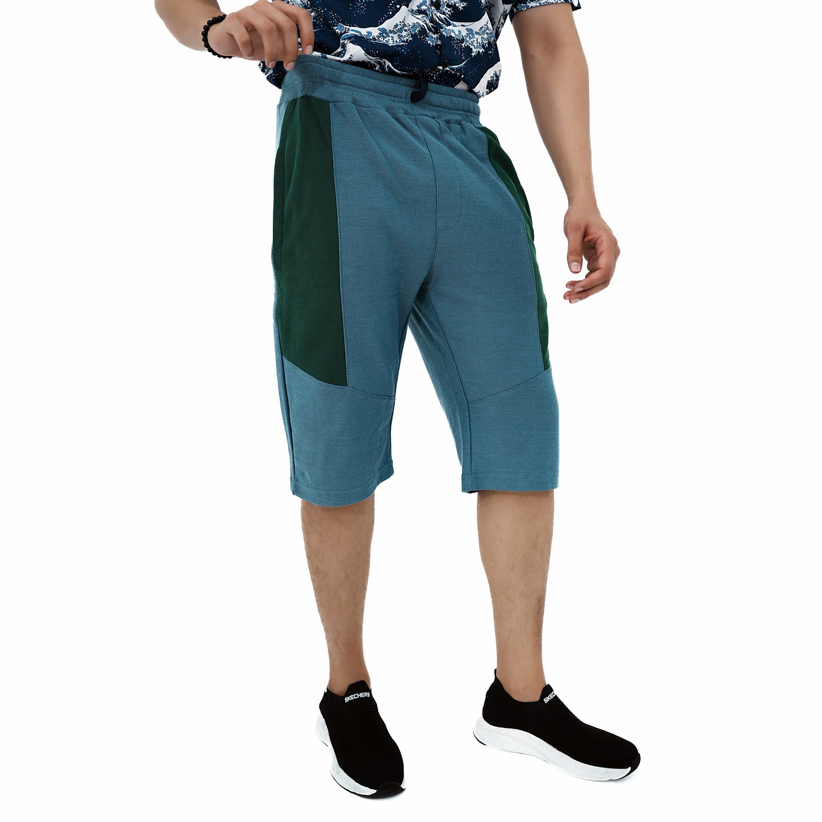 Men's Two Tone Casual Shorts in Blue and Green with Comfortable Fit for Everyday Wear