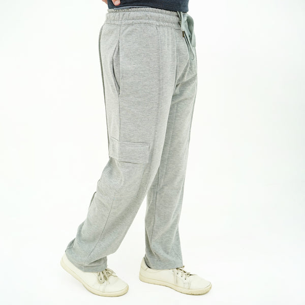 BSG men's Urban Flex-Fit Side Pocket Trouser in light gray with elastic waistband and side cargo pocket