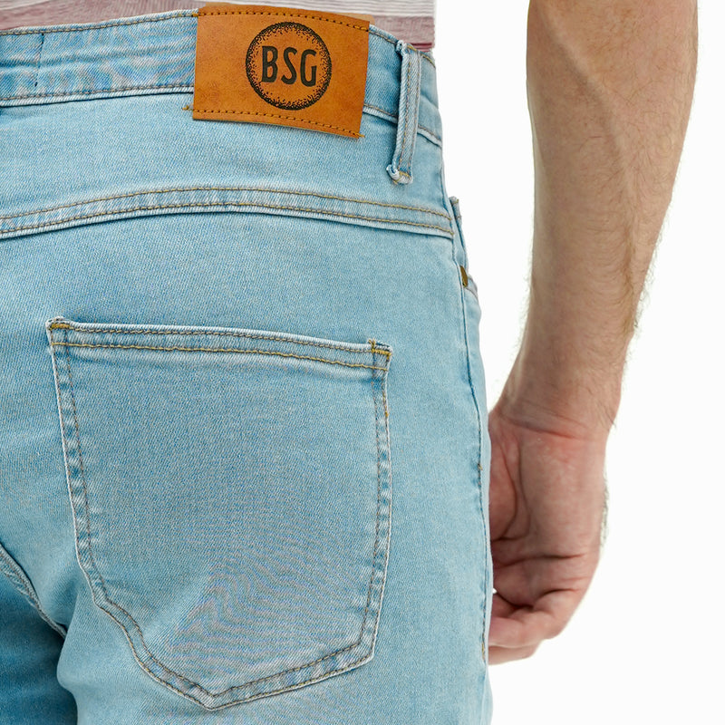 BSG men's denim jeans in light wash featuring Urban Sky Stretchy Slims design with back pocket details