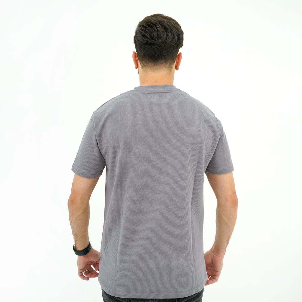 Back view of BSG Ventiluxe AirFlow Grey Tee Shirt for men with a comfortable fit