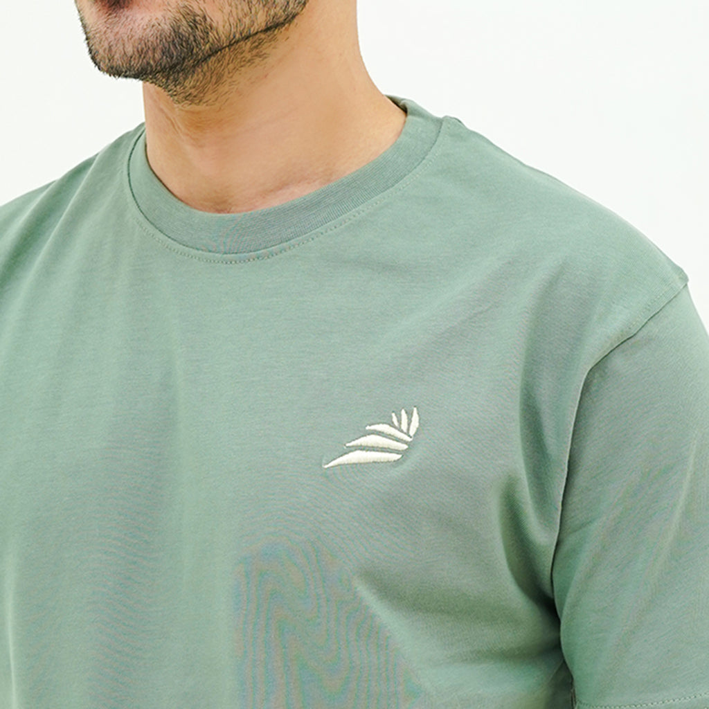 BSG Verdant Charm Pistachio Luxe Tee Shirt with a subtle embroidered design for casual comfort