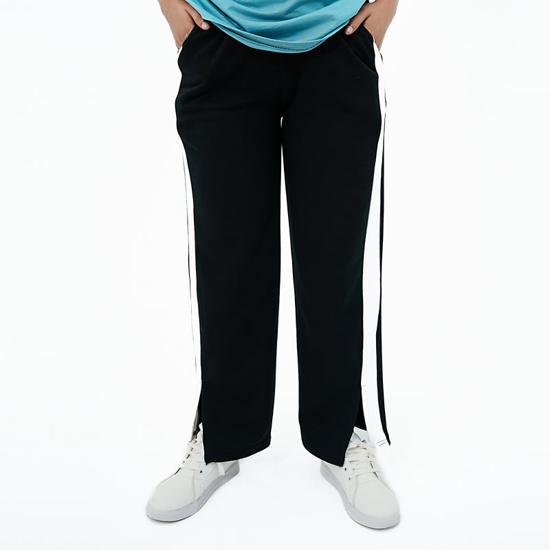 Comfortable Black BSG Women's Sweat Pant featuring White Coal Urban Chic Trouser design with side stripes